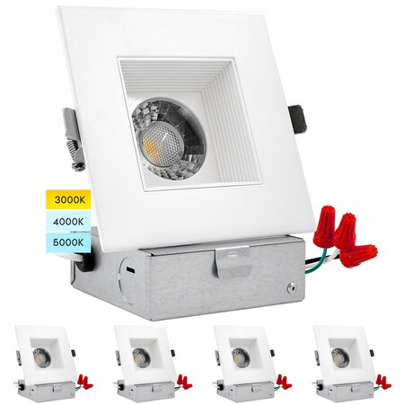 Luxrite 4 Inch Square LED Recessed Downlights 3 CCT 3000K-5000K CRI90 15W 1200LM Dimmable 4-Pack LR23267-4PK